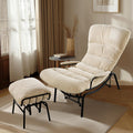 Lazy Lounge Chaise Chair with Ottoman, Cozy Accent Rocking Chairs for Adults with Arm Cushion Armrest, Comfy Reading Book Chair with Gilder Ottomans for Bedroom Living Room, Beige, Sherpa Fabric