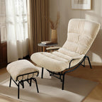 Lazy Lounge Chaise Chair with Ottoman, Cozy Accent Rocking Chairs for Adults with Arm Cushion Armrest, Comfy Reading Book Chair with Gilder Ottomans for Bedroom Living Room, Beige, Sherpa Fabric