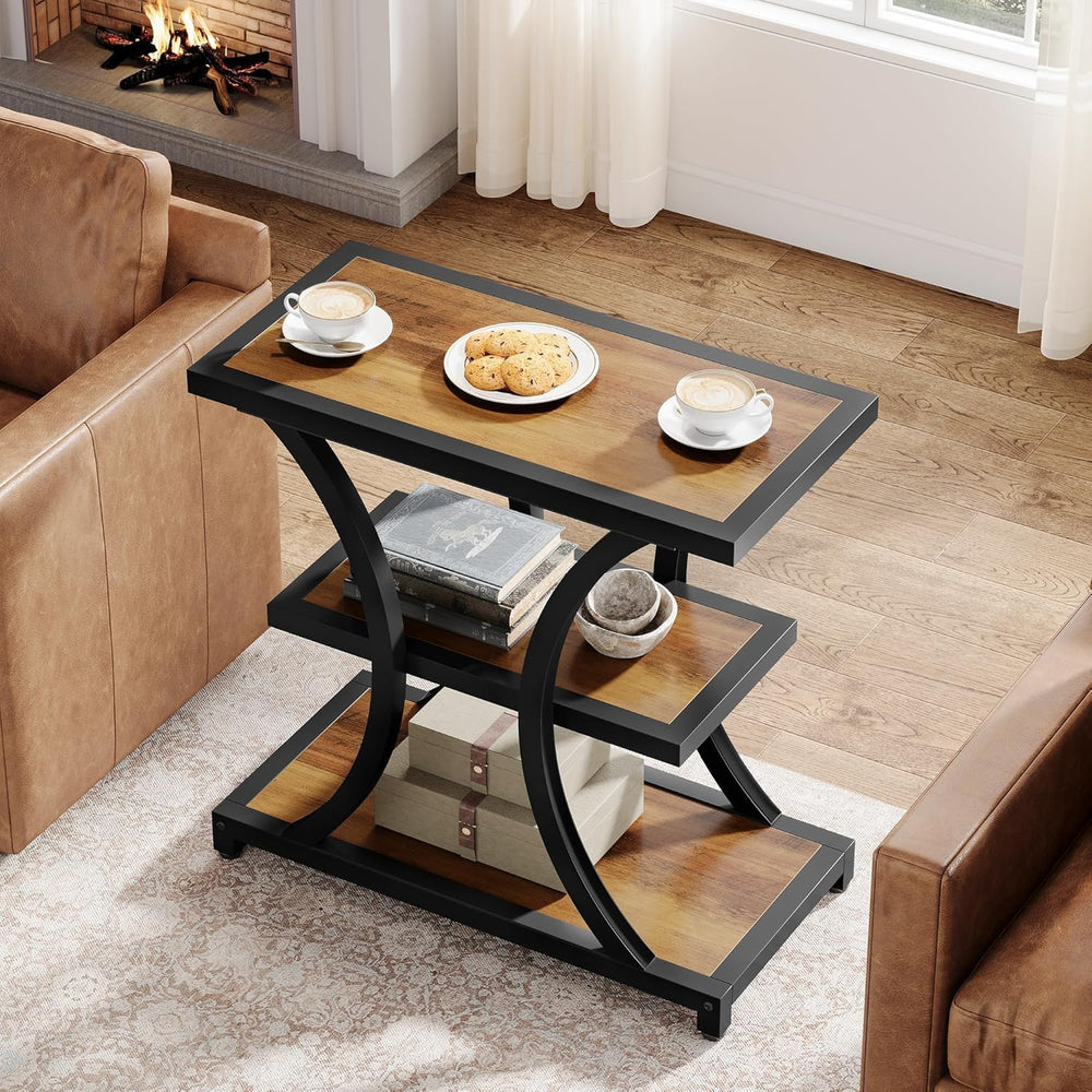 Tribesigns End Table with Storage, 3-Tier Side Table with Geometric Metal Des...