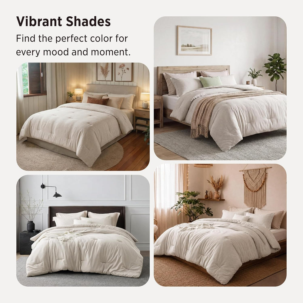 Bedsure Full Size Comforter Set, Soft Beige Cationic Dyed Bed Set 3 Pieces