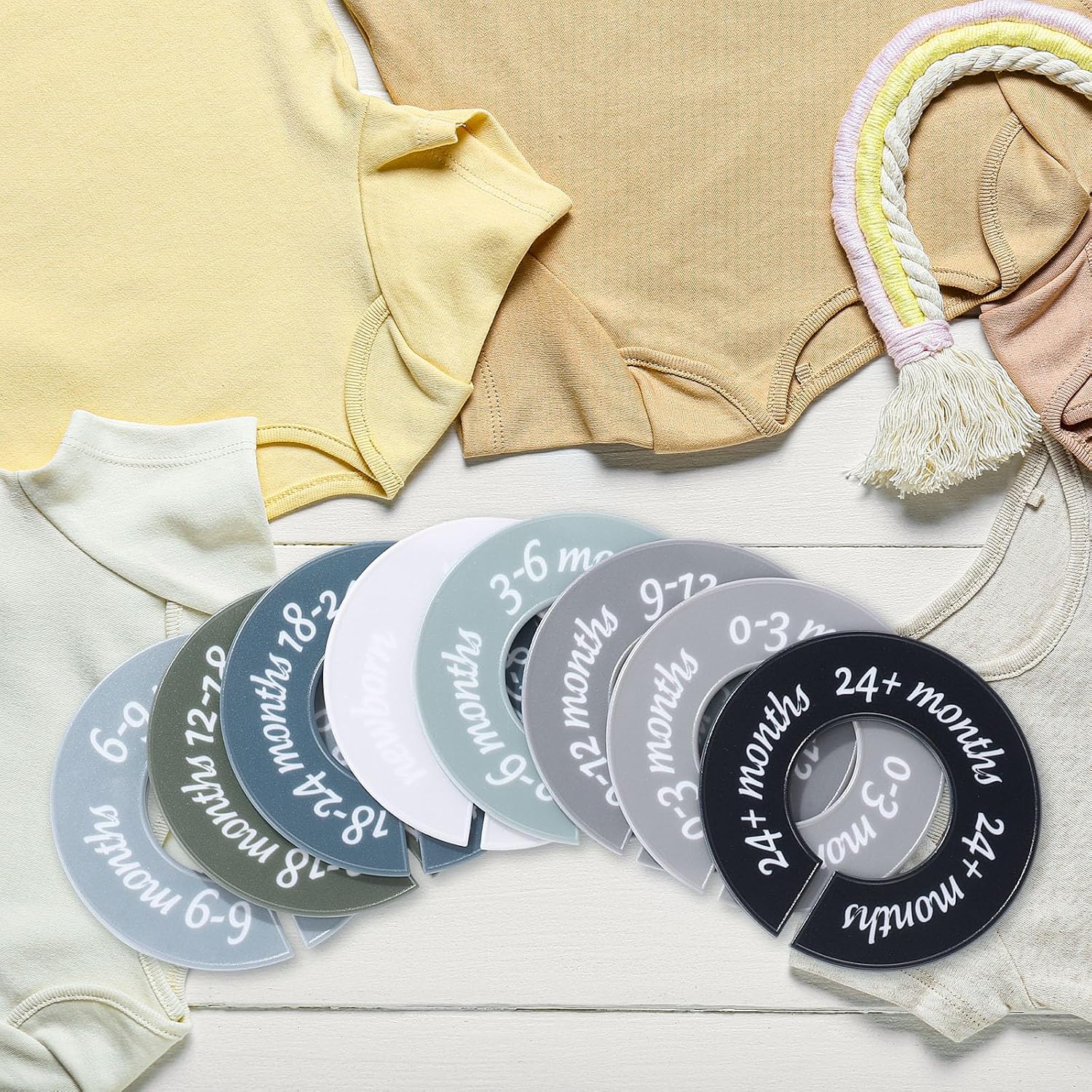 8 Pcs Baby Closet Dividers, Gifts for Moms, Unisex Baby Clothes Organizers, Clear Label Nursery Closet Organizer & Decor, Fits Most Rods(Modern,Cool Colors)