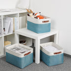 DULLEMELO Storage Baskets for Shelves, Fabric Collapsible Rectangular Storage Bins for Shelves, Closets, Nursery, Home, Empty Gift Baskets (3-Pack Medium-15 inch X 11 inch X 9.5 inch , White&Teal)