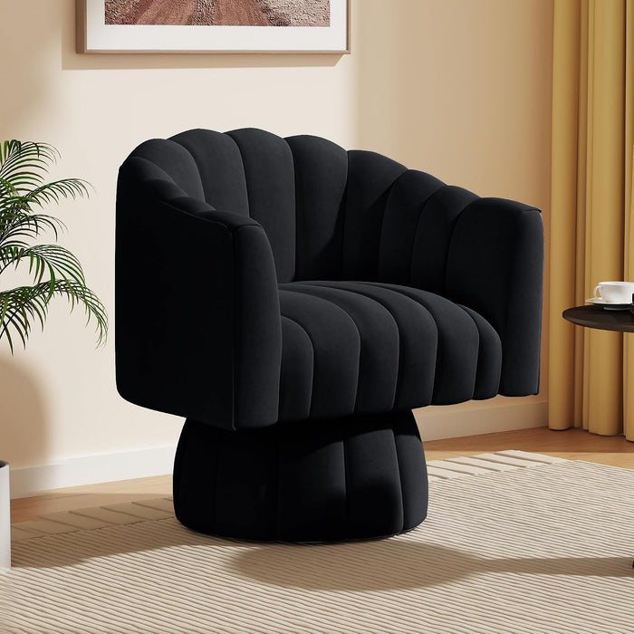 Dewhut Swivel Barrel Accent Chair, Velvet Reading Armchair, Black, Set 1