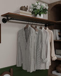 Clothes Rack 48in, Wall Mounted Garment Rack with Real Wood Shelf, Heavy Duty Hanging Clothes Rack, Multi-Purpose Hanging Rod, Space-Saving Closet Storage