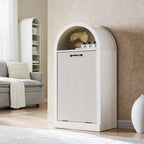 Arched Tilt-Out Trash Can Cabinet, Fluted 10 Gallon Trash Can with Open Shelf, Modern Laundry Hamper Cabinet, Hidden Garbage Can with Storage Basket for Kitchen, Living Room, White