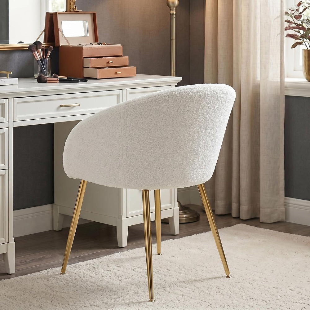 Modern Vanity Chair, Living Room Chair with Metal Legs,Teddy Fabric Dining Ch...