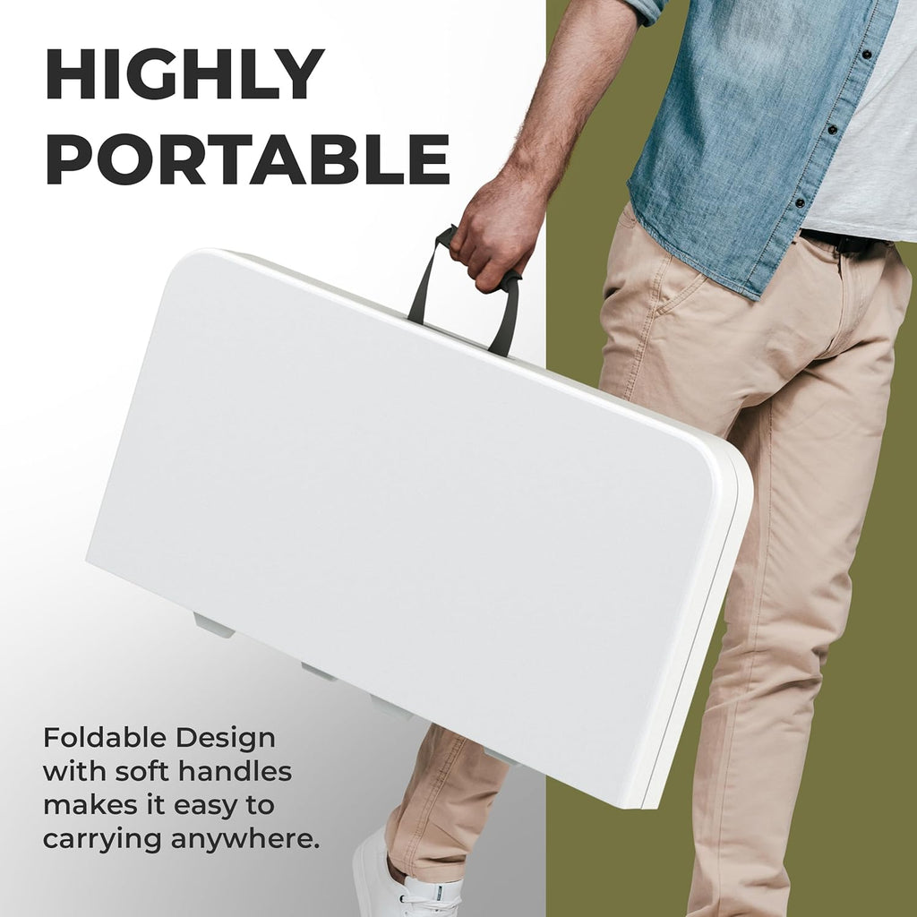 Our Modern Space 34" Square Foldable Table with Built in Handle & Steel Legs | Heavy Duty Portable | Perfect for Party, Dining, Wedding, Events, Picnic Indoor, Outdoor, Camping, Utility, Temporary