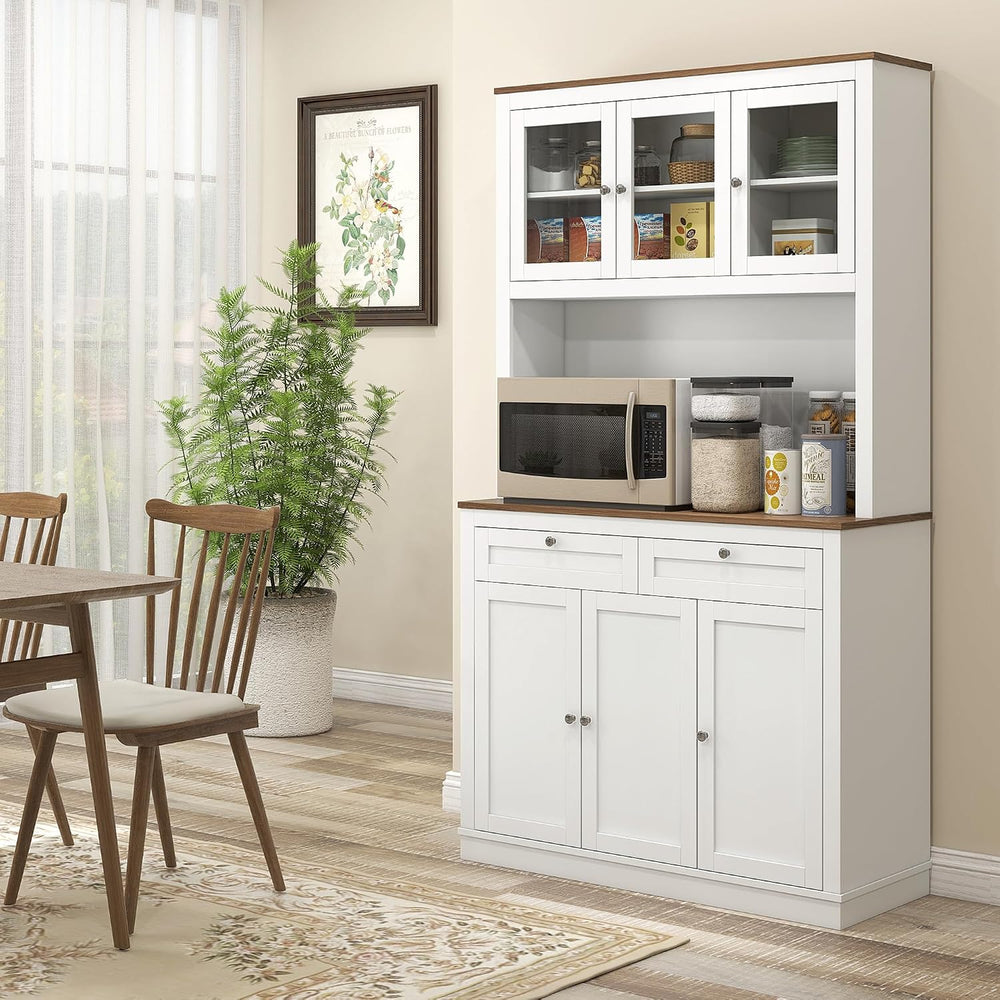 71" Tall Kitchen Pantry, Freestanding Kitchen Hutch Storage Cabinet with...