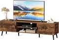 SUPERJARE TV Stand for 55, 65 Inch TV, 63 Inch Entertainment Center with Adjustable Shelf, 2 Cabinets, TV Console Table, Media Console, Solid Wood Feet, 4 Cord Holes, for Living Room, Rustic Brown