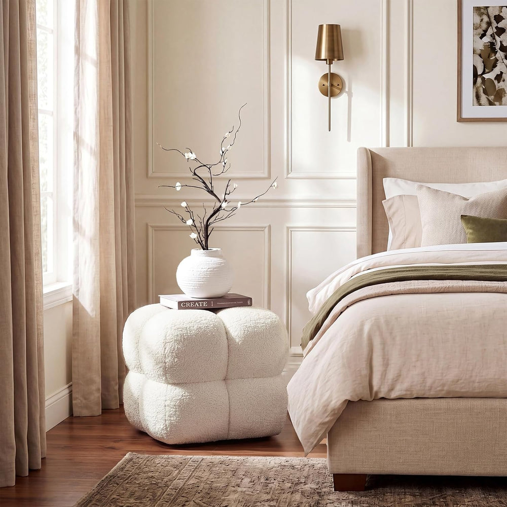 Zesthouse Square Pouf Ottoman Footstool, Modern Vanity Chair for Bedroom