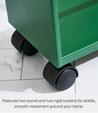 YAMAZAKI Home Slim Rolling Storage Cart – Narrow Kitchen Storage Cabinet with Handle, Slim Storage Cart with Wheels, Easy Assembly, Steel + Wood, Green