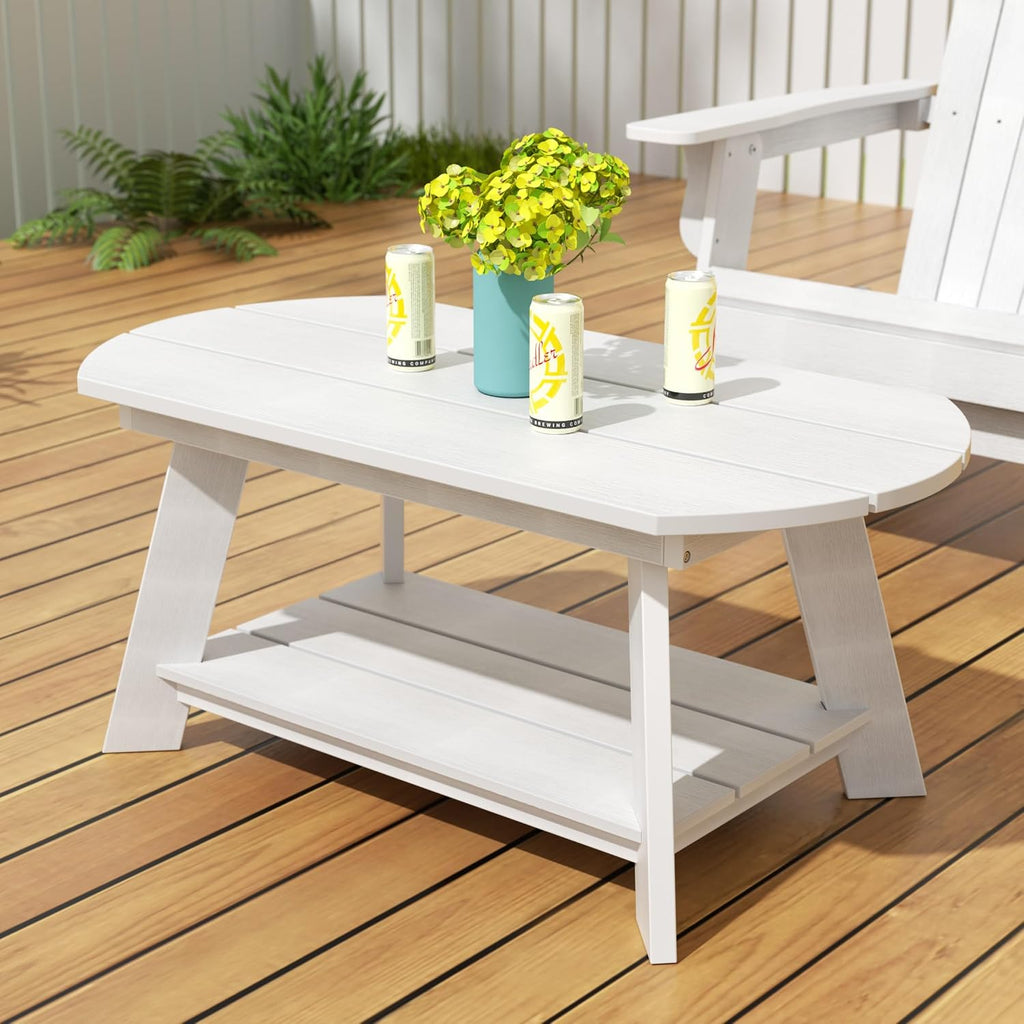 WestinTrends Tuscany Outdoor Coffee Table, All Weather HIPS 2 Tier Patio Adirondack Coffee Table, White