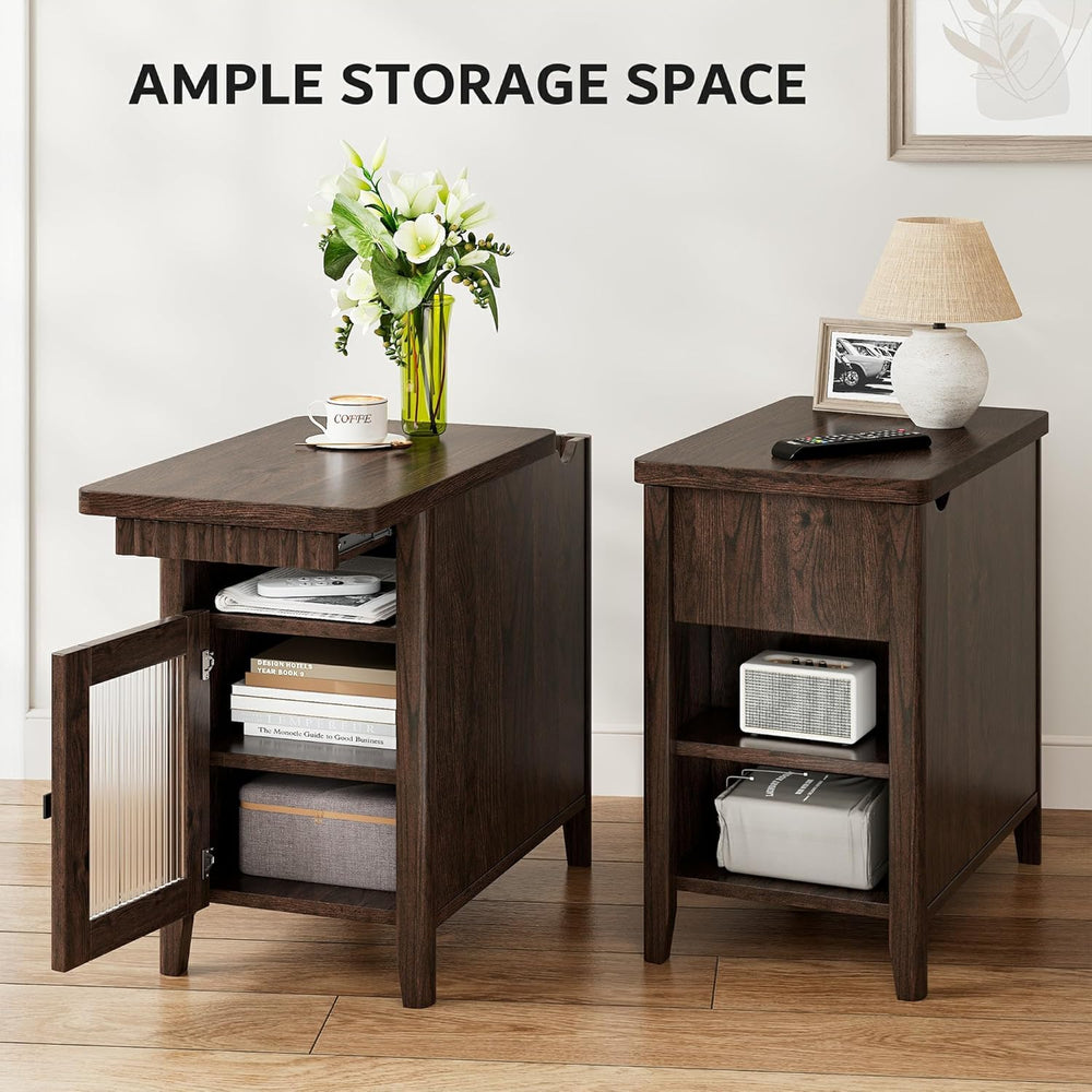 iPormis End Table with Charging Station, Narrow Side Table for Living Room, F...