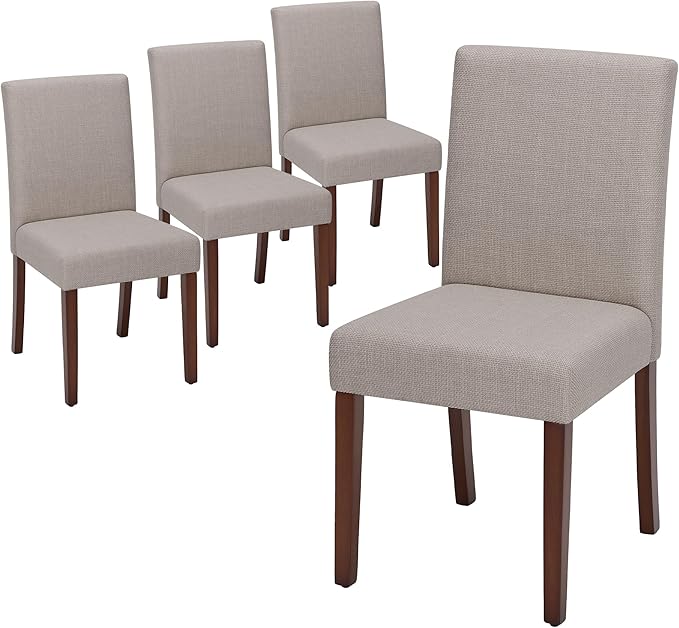 Upholstered Dining Chairs Set of 4, Modern Fabric Dining Room Chair, Wooden Dining Chair, Kitchen Side Chairs, Farmhouse Dinner Chair with High Back for Kitchen, Brown