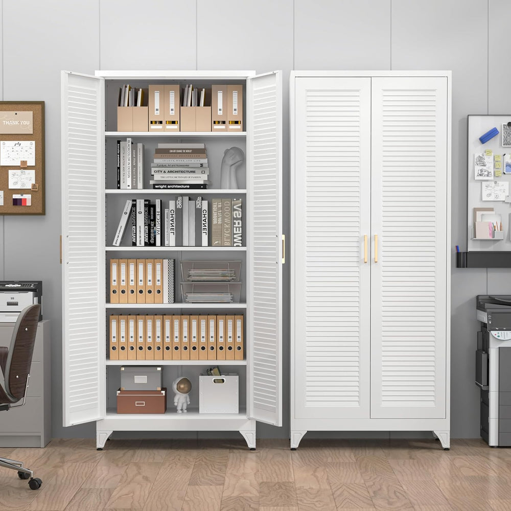 Kitchen Pantry Cabinet, 75" Tall White Metal Storage Cabinet with Doors ...