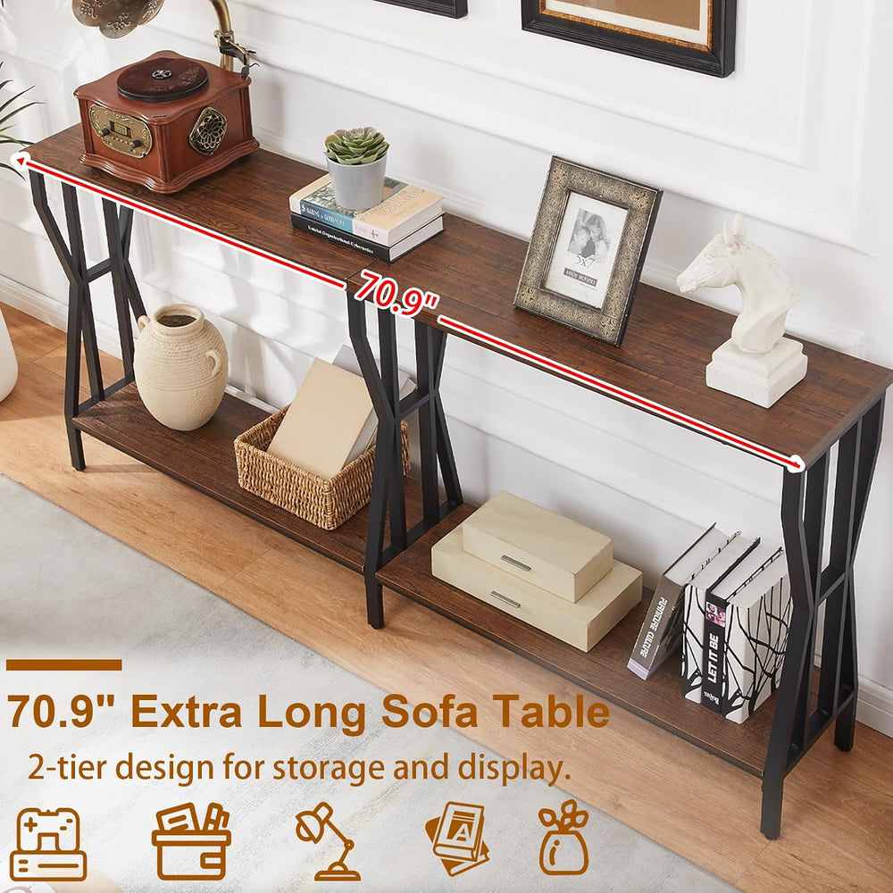 HOMISSUE Sofa Console Table, 70.9" Extra Long Sofa Table with 2-Tier Sto...