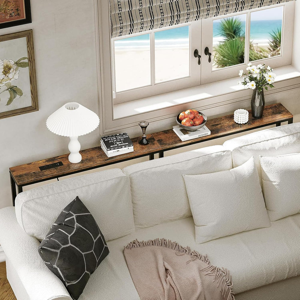 86.6" Behind Couch Table Adjustable Height 23.8~34.8" with Charging...