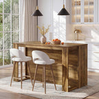 Tribesigns Kitchen Island with Storage, 55-in Counter Height Stationary Kitchen Table with 2-Tier Shelves & Large Worktop, Wooden Coffee Bar Table for Dining Room, Rustic Brown