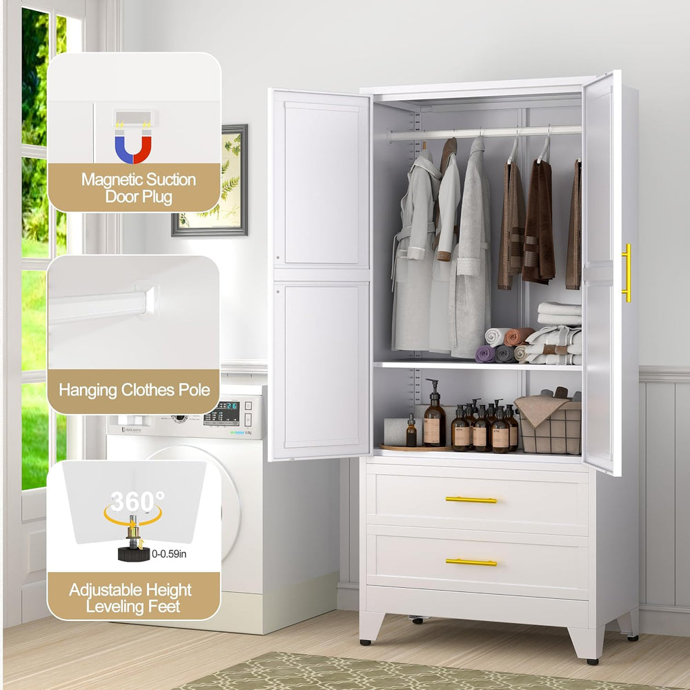 GAIOUS Metal Wardrobe Cabinet with Hanging Rod, Clothing Storage Cabinets