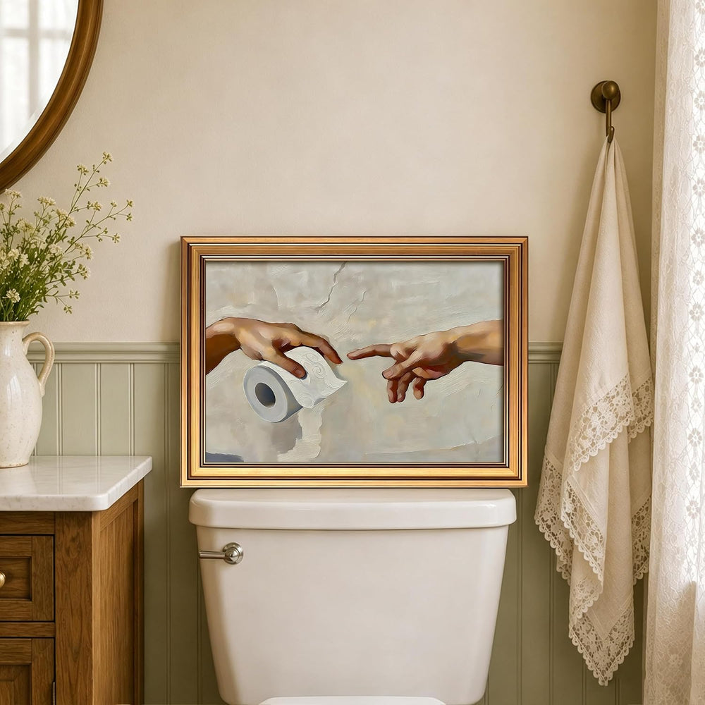 Gold Framed Funny Bathroom Canvas Wall Art, Humorous Toilet Paper Poster Pain...