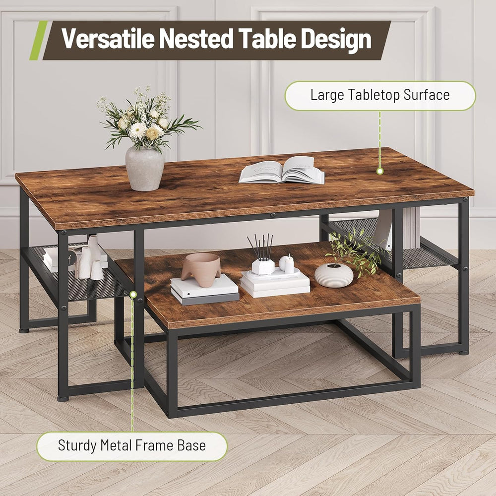 Coffee Table Set of 4, Nesting Coffee Table and 2 Side Tables | Industrial Sq...