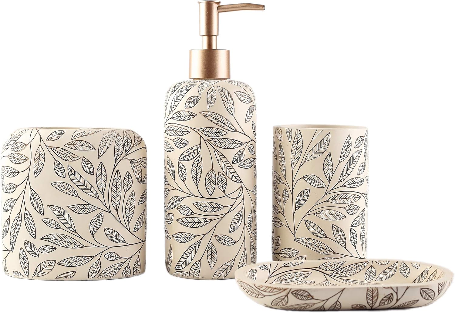 Hymmah Bathroom Accessories Set,Toothbrush Holder,Farmhouse Bathroom Decor,4 Pcs Resin Gift Set Apartment Necessities, Contain Toothbrush Cup,Soap Dispenser,Soap Dish,Tumbler