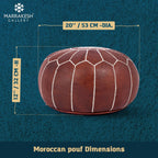 Marrakesh Gallery Genuine Leather Round Pouf Cover - Handmade Moroccan Ottoman Footstool, Unstuffed Footrest - Boho Decor - Bohemian Living Room, Bedroom, Kids Room - Housewarming Gift & Wedding