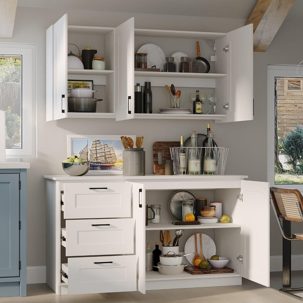 Timechee Modern Kitchen Pantry Storage Cabinet with Wall Cupboard Set, Large ...