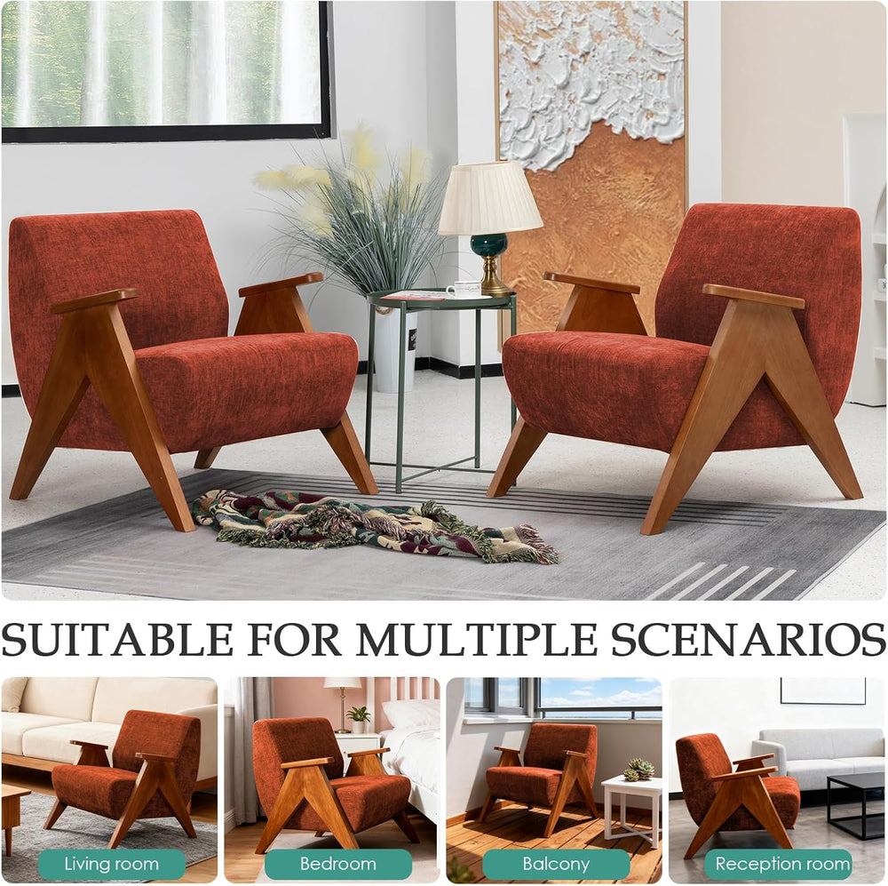 Home Accent Chair Mid Century Modern Accent Chair with Wood Frame, Lounge Uph...