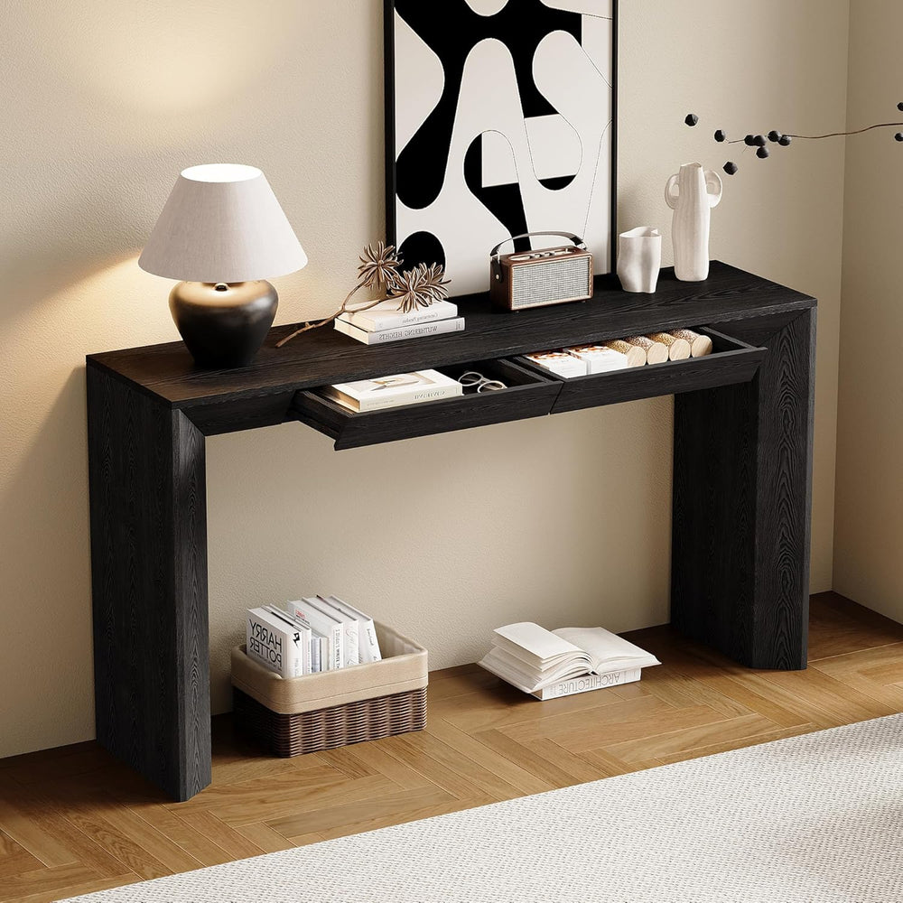 LKTART 60" Modern Farmhouse Console Table with 2 Drawers, Sofa Table Beh...