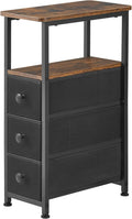DALEMHOME End Table, Narrow Side Table with 3 Fabric Drawers, Slim Nightstand, Small Bedside Table with Storage, Living Room, Bedroom, Rustic Brown HKET1300BR