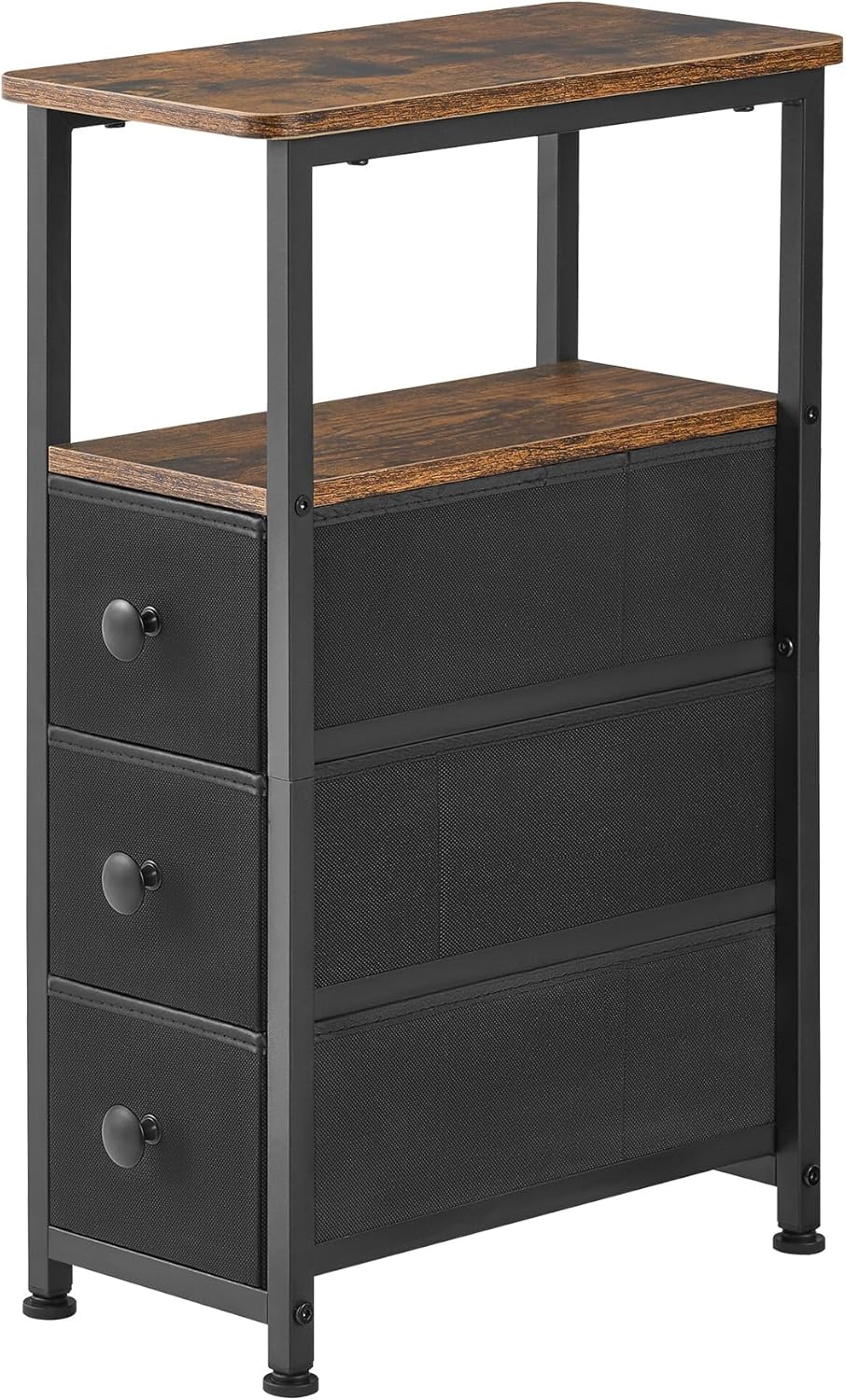 DALEMHOME End Table, Narrow Side Table with 3 Fabric Drawers, Slim Nightstand, Small Bedside Table with Storage, Living Room, Bedroom, Rustic Brown HKET1300BR