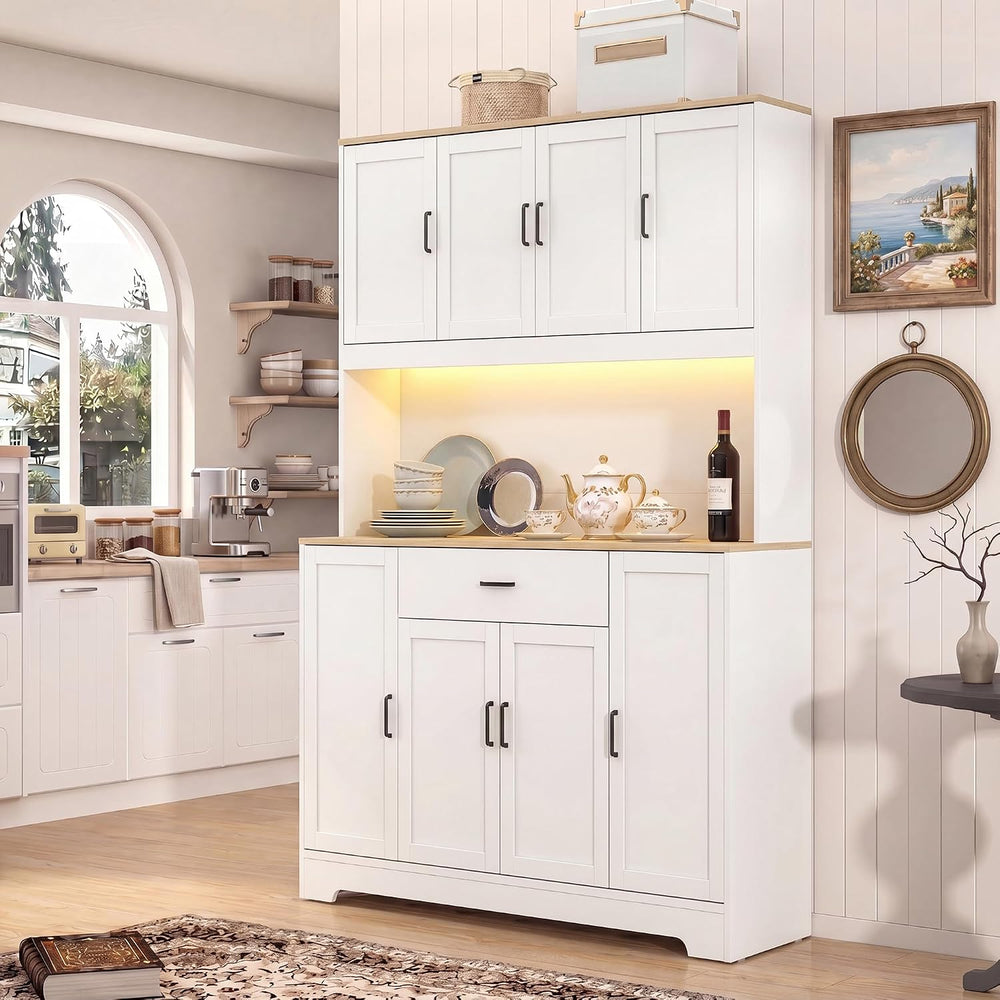 FUQARHY 71" Kitchen Pantry Storage Cabinet, Tall Kitchen Hutch with Char...