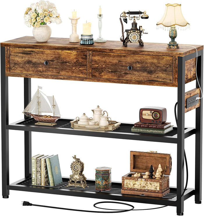 32" Small Entryway Table with Outlets, Console Table with Drawers
