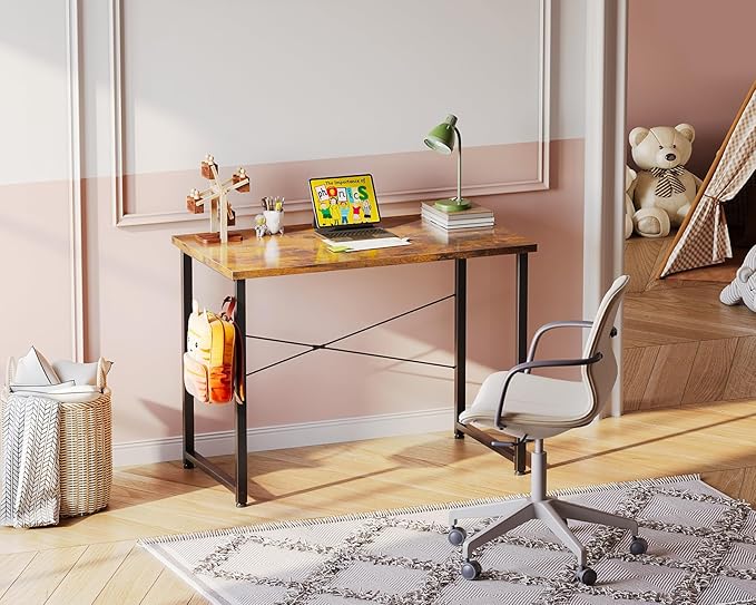 ODK 32 Inches Small Desk for Home Office, Computer Study Table for Small Spaces, Writing Desk with Headphone Hooks, Vintage
