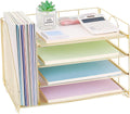 OPNICE 4-Tier Paper Organizer with Magazine Holder, Desk Organizers and Accessories, Office Desk Accessories & Workspace Organizers, Desktop File Organizer for Office Supplies Storage, Gold
