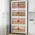 Storage Bins with Lids and Wheels, Collapsible Bathroom Storage Cabinet with Clear Doors, Plastic Stackable Closet Organizers and Storage Containers White 628 QT