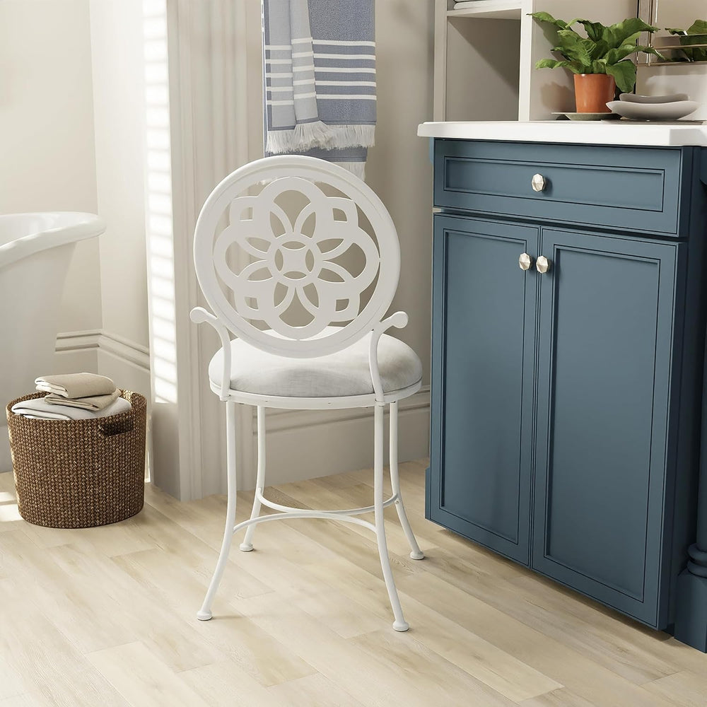 Hillsdale Marsala Metal Vanity Stool with a Circular Geometric Back Design, O...