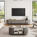 Coffee Table and TV Stand Set of 2,76.4'' Modern TV Console，Entertainment Center with 4 Drawers,Modern Oval Coffee Table with Storage, Wood Center Tables for Living Room, Bedroom, Home Office, Grey