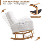 HCHAIRH Rocking Chair Nursery, Sherpa Nursing Rocking Armchair for Mom Nursery Morden Rocker Chair with High Backrest for Living Room,Bedroom,Teddy White