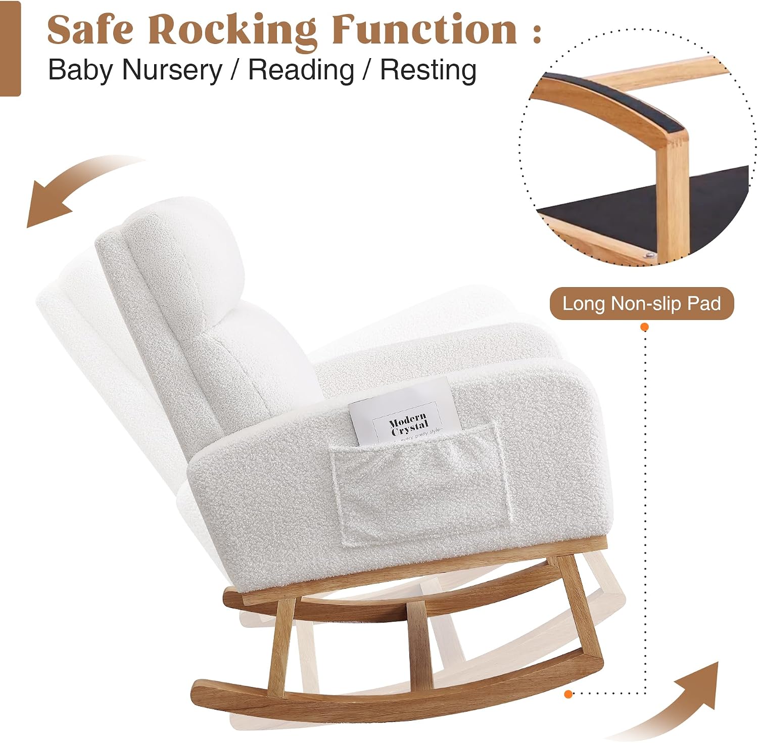 HCHAIRH Rocking Chair Nursery, Sherpa Nursing Rocking Armchair for Mom Nursery Morden Rocker Chair with High Backrest for Living Room,Bedroom,Teddy White