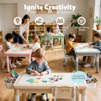 Kids Table and Chairs Set Large Storage, Height Adjustable Toddler Activity Table and 2 Chairs Set, 34.6x24.8" Graffiti/Block Building Desktop, 4 Side Boxes, Kids desk for Home, Preschool, Classroom