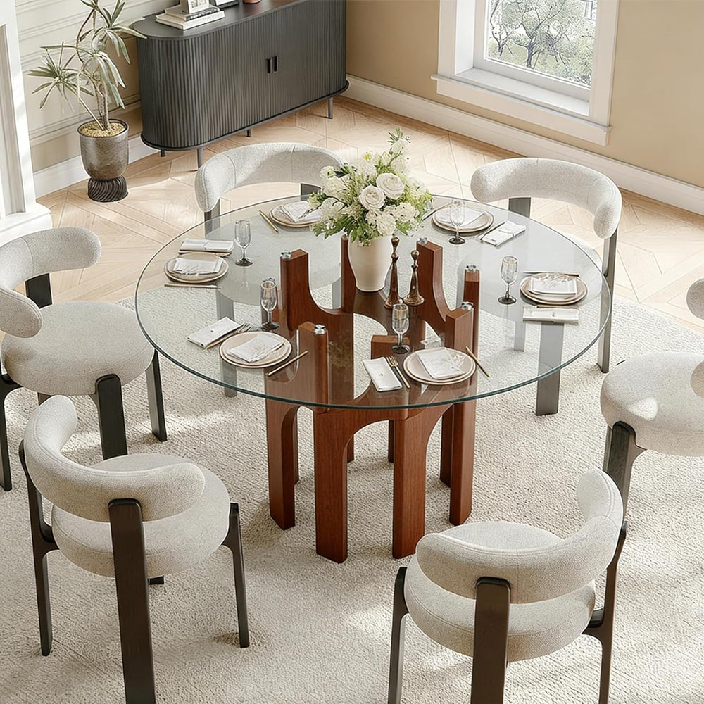 Round Glass Dining Table for 4-6, Modern 46-Inch Kitchen Table with Sturdy Pe...