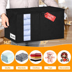 60L Comforter Storage Bag, Sturdy Construction Blanket Storage Bin with Durable Handles, Storage Bags for Clothes with Dual Zipper for Sheet Quilt Sweater Bedding Pillow, Black