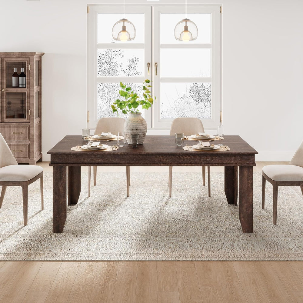 GarveeHome Farmhouse Dining Table for 6-8 People, 71 in Long Kitchen Tables w...