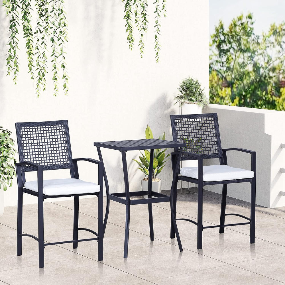 Patio Bar Set, 3 PCS Rattan Wicker Outdoor Furniture Set with Cushioned Stool...