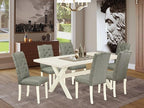 East West Furniture X027EL207-7 7 Piece Kitchen Table Set Consist of a Rectangle Dining Table with X-Legs and 6 Gray Linen Fabric Parsons Dining Chairs, 40x72 Inch, Multi-Color
