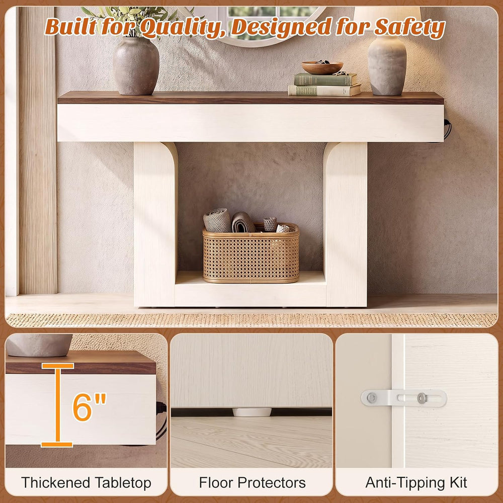 Homieasy Console Table, 47" Entryway Table with Charging Station | LED L...