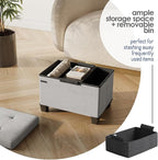 STORAGEBUD Storage Ottoman Cube with Small Bin, 16-in Square Ottoman with Storage for Living Room and Bedroom, Small Ottomans Foot Rest, Fabric Foot Stools Ottomans Max 330lbs, Light Grey