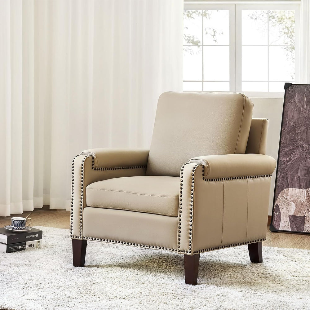 HULALA HOME Genuine Leather Accent Chair Set of 2 with Nailhead Trim, Beige |...